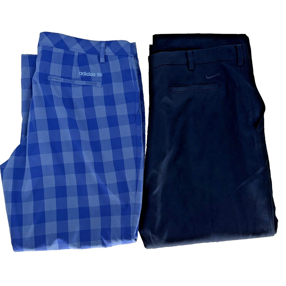 2 Pairs Golf Dri Fit Pants 40x29 Nike Adidas Preppy Golf, Blue, Blue Plaid